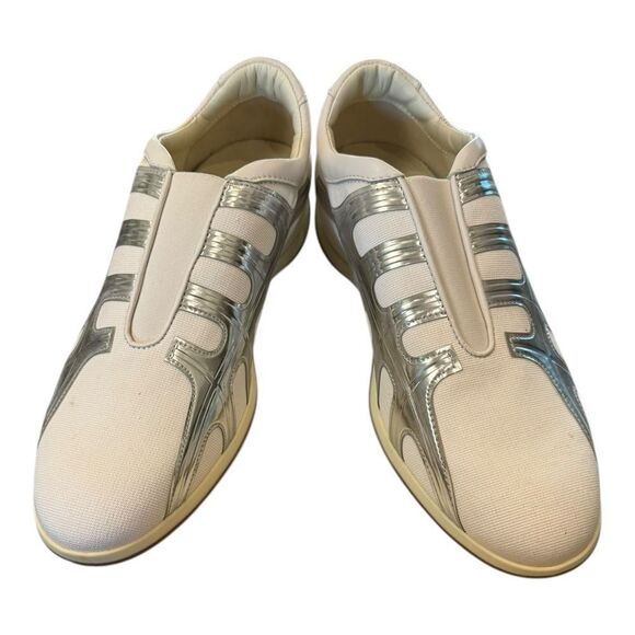 NEW HOGAN Women's Italy Side Web Pull On Canvas Leather White Sneakers 39  9 - Picture 3 of 8